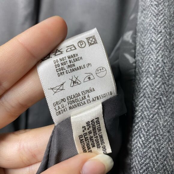 Escada | Tweed Pattern Button Front Wool Blazer Jacket in Gray Sz 44 Large - Picture 12 of 15